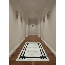 Bellino 4452 Beyaz Siyah Köşeli Çerçeve Halı 80X150