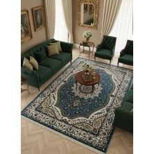 Asar Yün Ipek H4158A Mavi Madalyonlu Klasik Halı 200X290