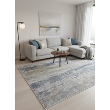 Asaryün Moda H4872 Mavi Gri Dikey Soyut Eskitme Salon Halısı 150X233 — Fırça Darbesi Saçaklı