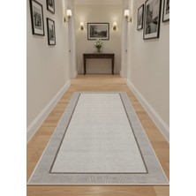 Bellino 4721 Bej Beyaz Iç Içe Kare Labirent Halı 80X150