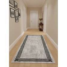 Bellino 4856 Gri Beyaz Eskitme Çift Çerçeve Halı 80X150