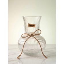 Aşkana Modern Büyük Boy Rustik Cam Vazo 21 Cm,dekoratif Şeffaf Çizgili Vintage Vazo,salon, Masa, Çiçeklik, Bohem Ev Dekorasyonu
