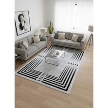 Bellino 4668 Beyaz Siyah Çok Katmanlı Bordürlü Halı 120X180