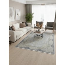 Asaryün Moda H4864 Mavi Gri Arabesk Madalyon Salon Halısı 150X233 — Klasik Saçaklı