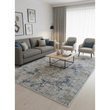 Asaryün Moda H4884 Mavi Gri Soyut Eskitme Grid Salon Halısı 150X233 — Saçaklı