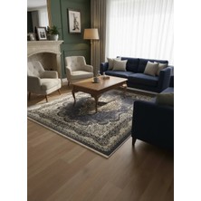 Hereke Klasik 7563F Koyu Gri Krem Lale Madalyonlu Halı 160X230