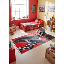 Bellino 5446 Kırmızı Siyah Formula Yarış Bayraklı Halı 80X150