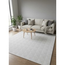 Asaryün Moda H6968 Beyaz Iç Içe Kare Geometrik Salon Halısı 150X233 — Ton-On-Ton Kabartma