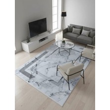 Bellino 4713 Beyaz Mermer Desenli Çerçeveli Halı 120X180