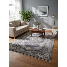 Hereke Classic 3970L Koyu Gri Krem Madalyonlu Klasik Halı 200X290