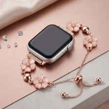 bbtech Apple Watch Series 11/10/9/8/7/6/ultra3-2/se3-2 Uyumlu 44/45/46/49MM Metal Çiçekli Ayarlanabilir Bileklik Tarzı 2026 Yaz-Ilkbahar Modası Şık Taşlı Kordon