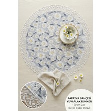 Rona Home Yuvarlak Runner 60 cm Masa Örtüsü Dekoratif Papatyalı Ranır Çok Amaçlı Şık Örtü