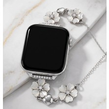 bbtech Apple Watch Series 11/10/9/8/7/6/ultra3-2/se3-2 Uyumlu 44/45/46/49MM Metal Çiçekli Ayarlanabilir Bileklik Tarzı 2026 Yaz-Ilkbahar Modası Şık Taşlı Kordon