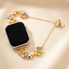 bbtech Apple Watch Series 11/10/9/8/7/6/ultra3-2/se3-2 Uyumlu 44/45/46/49MM Metal Çiçekli Ayarlanabilir Bileklik Tarzı 2026 Yaz-Ilkbahar Modası Şık Taşlı Kordon