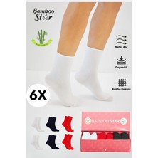 Bamboo Star Bambu Kadın Lastiksiz Beyaz-Kırmızı-Siyah Soket Dikişsiz Premium Çorap 6'lı Sıkmaz - İz Bırakmaz Çorap