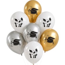 Patladı Gitti Mezuniyet Parti Seti – Gri,gold ve Siyah Renkli Konseptin 10'lu Balon Seti