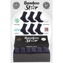 Bamboo Star Bambu Erkek Soket Uzun Düz Lacivert Dikişsiz 6'lı Premium Kutulu Çorap