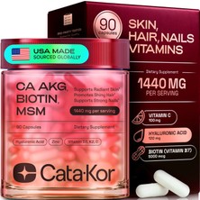 Cata-Kor Skin, Hair & Nails Supplement –  Akg, Msm, Hyaluronic Acid, Biotin D3,k2,c 1440 Mg 90 Caps.