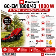 Einhell  1800/43 1800 W Elektrikli Çim Biçme Makinesi + 20 Metre Makaralı Uzatma Kablosu ,iş Gözlüğü ve Iş Eldive Hediye
