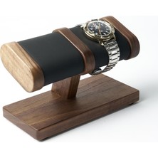 Hemm Wood | Hemm Unique El Yapımı Ahşap Saat ve Takı Standı – Ceviz Desen Masif, Yumusak Deri Kaplamali, Bileklik Sergileme Ünitesi – Ipeksi Mat Vernikli