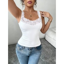 Çamaşır Kenti Kadın Askılı V Dantel Yakalı Viskon Bluz