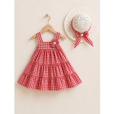 Selvira Kız Çocuk Ekose Elbise ve Şapka Takımı – Bayramlık Şık Fırfırlı Kombin