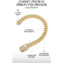 Zirkon Taşlı Kilit Detaylı Gurmet Zincir Bileklik - 14 Ayar Altın Kaplama Solmaz Kararmaz