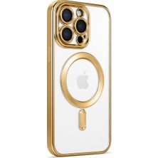 Vantelia iPhone 16 Pro Uyumlu Magsafe Şeffaf Kılıf Altın Manyetik Şarj Uyumlu Kamera Korumalı Darbe Emici