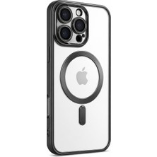 Vantelia iPhone 15 Pro Uyumlu Magsafe Şeffaf Kılıf Siyah Manyetik Şarj Uyumlu Kamera Korumalı Darbe Emici