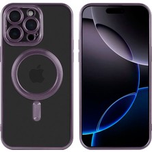 Vantelia iPhone 16 Pro Uyumlu Magsafe Şeffaf Kılıf Mor Manyetik Şarj Uyumlu Kamera Korumalı Darbe Emici