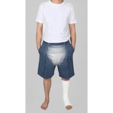 Cure4U ComfortCURE Adaptif Cırt Cırtlı Denim Mavi Yatan Hasta Tedavi ve Bakım Şortu