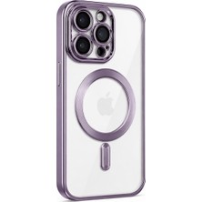 Vantelia iPhone 16 Uyumlu Magsafe Şeffaf Kılıf Mor Manyetik Şarj Uyumlu Kamera Korumalı Darbe Emici