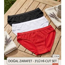 Shine Elagance Siyah Beyaz Kırmızı 3'lü %94 Pamuk %6 Elastan Önü Çiçekli Dantel Arkası Düz Tutku Safir Külot Çeyizlik Set