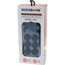 Selfbuysell Termal Akım - Kısa Devre Korumalı 6lı Priz 2+2 Usb-Type-C -  2 Metre Anahtarlı Uzatma Kablo 16A - 4000W (5324)