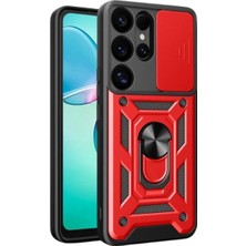Selfbuysell Samsung Galaxy S25 Ultra Kılıf Pars Lens Yüzüklü Silikon - Kırmızı