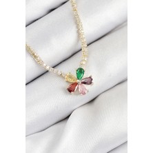 Ata Store Pirinç Zirkon Taşlı Su Yolu Asorti Çiçek Model Gold Renk Kadın Kolye - Lisinya