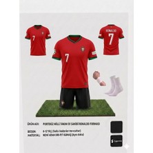 Yenteks Portekiz Cristiano Ronaldo Kırmızı-Siyah  Çocuk Forması Takımı 4 Parça Çorap Bileklik Hesiye