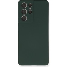Selfbuysell Samsung Galaxy S21 Ultra Kılıf Nano Içi Kadife Silikon - Koyu Yeşil