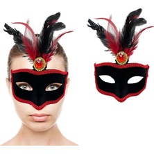 Selfbuysell Kırmızı Tüylü Siyah Süet Kaplama Parti Maskesi