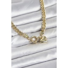 Ata Store Kalp Detaylı Gold Renk Pirinç Kadın Kolye - Lisinya