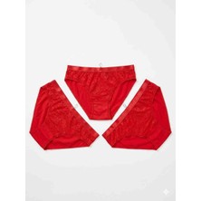 Shine Elagance Kırmızı 3'lü Ön Kısmı Dantelli Arkası Düz %94 Pamuk %6 Elastan Kadın  Külot Çeyizlik Set