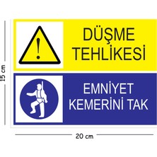 Mayeka Metal Düşme Tehlikesi Emniyet Kemerini Tak 15X20 cm Uyarı Iş Güvenliği Levhası
