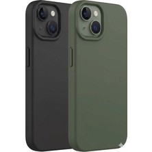 Unique Me iPhone 13/14 Uyumlu Silikon Kılıf Seti Siyah-Asker Yeşili