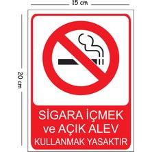Mayeka Metal Sigara Içmek ve Açık Alev Kullanmak Yasaktır 15X20 cm Uyarı Iş Güvenliği Levhası