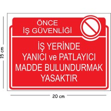 Mayeka Metal Iş Yerinde Yanıcı ve Patlayıcı Madde Bulundurmak Yasaktır 15X20 cm Uyarı Iş Güvenliği Levhası