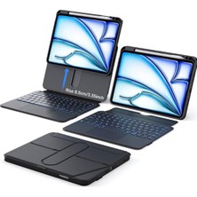 Fuchsia iPad Air 10.9 Inç (2020-22) 360 Dönebilen Standlı Işıklı Risser Türkçe Q Klavyeli Tablet Kılıfı