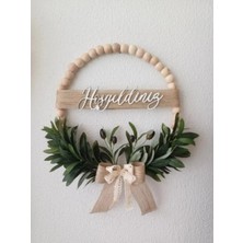 Ahşap Boncuklu Zeytin Dalı Kapı Süsü Duvar Dekoru (Hoşgeldiniz - Welcome)