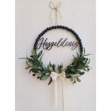 Zeytin Dalı Ahşap Boncuklu Hoşgeldiniz Kapı Süsü (Hoşgeldiniz-Welcome)