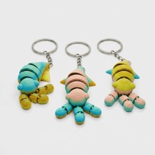 Atatuğ Hediyelik Gökkuşağı Eklemli Kalamar-Balık Fidget Anahtarlık - 3D Baskı Oynar Gövdeli Stres Oyuncağı