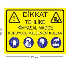 Mayeka Metal Dikkat Tehlike Kimyasal Madde Koruyucu Malzemeni Kullan 15X20 cm Uyarı Iş Güvenliği Levhası